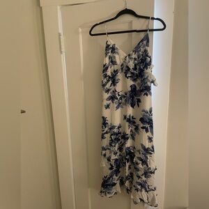 White & blue floral midi dress